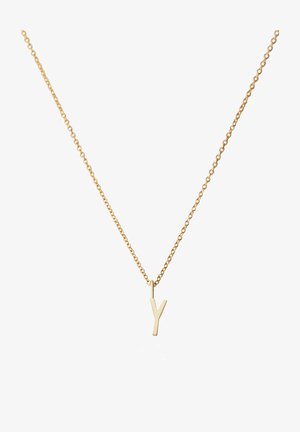Collier en or avec un pendentif minimaliste en forme de lettre "Y". Le pendentif est lisse et poli, avec un design géométrique simple.
