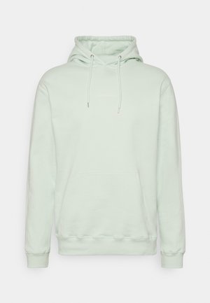 Sweat à capuche léger vert clair avec poche kangourou à l'avant et capuche à cordon, présenté sur un fond uni.