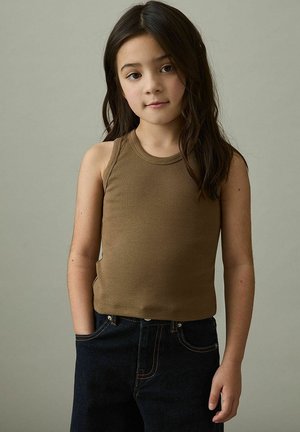 REISS VIOLET COTTON BLEND RIBBED VEST - Top - khaki