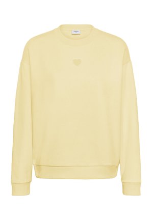 Felpa girocollo giallo pallido con maniche lunghe, polsini e orlo a coste e piccolo dettaglio a cuore in rilievo al centro del petto.