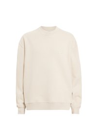 Felpa girocollo in beige chiaro, realizzata in tessuto morbido. Presenta collo e polsini a costine, con un ricamo discreto sul petto.