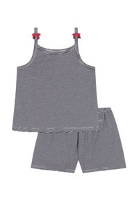 Gestreepte tanktop met rode accenten en bijpassende shorts. Gemaakt van zachte stof, heeft een comfortabele pasvorm en verstelbare schouderbanden.