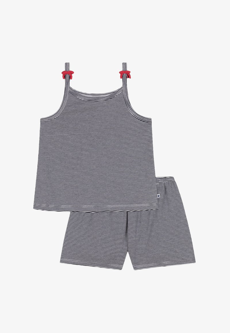 Gestreepte tanktop met rode accenten en bijpassende shorts. Gemaakt van zachte stof, heeft een comfortabele pasvorm en verstelbare schouderbanden.