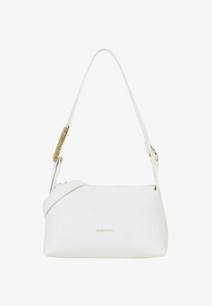 Borsa a spalla bianca Valentino con fibbia e cerniera color oro, dotata di tracolla regolabile e design minimalista.