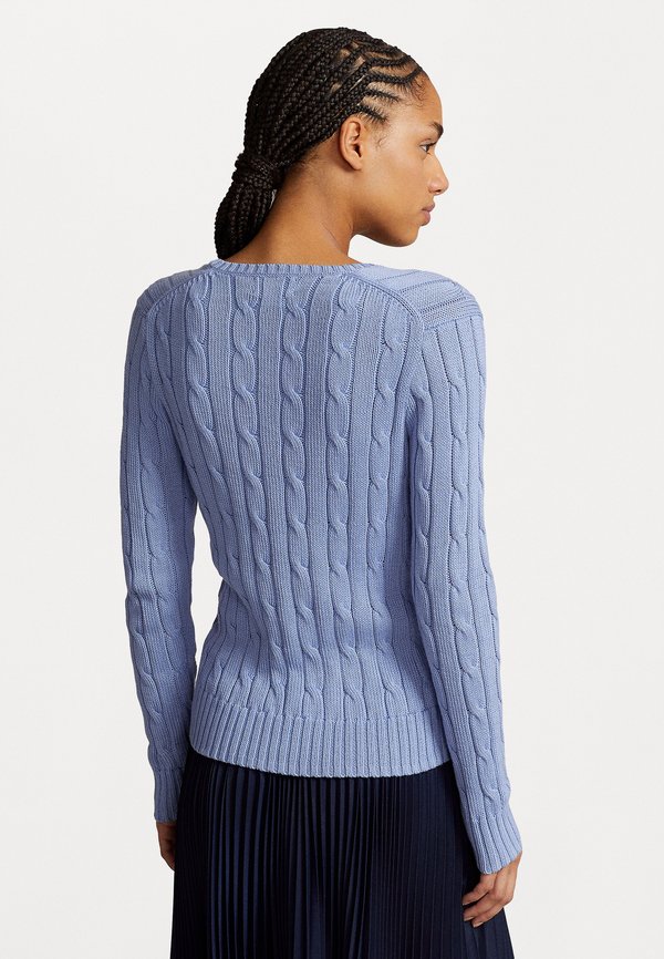 CABLE KNIT COTTON V NECK SWEATER - Jumper - blau3