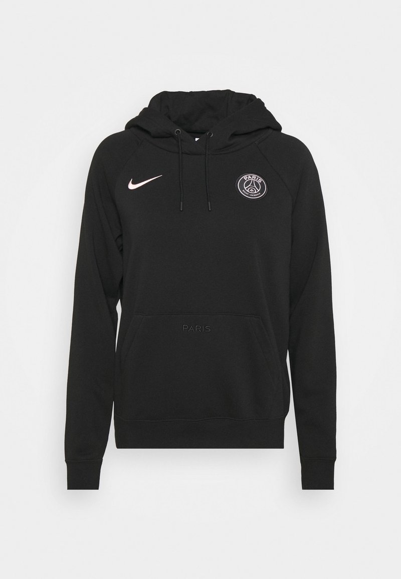 Czarna bluza z kapturem z kieszenią kangurzą, kapturem na sznurku, wyszywanym logo oraz detalem tekstowym "PARIS" z przodu. Miękka tkanina, ściągacze przy mankietach.