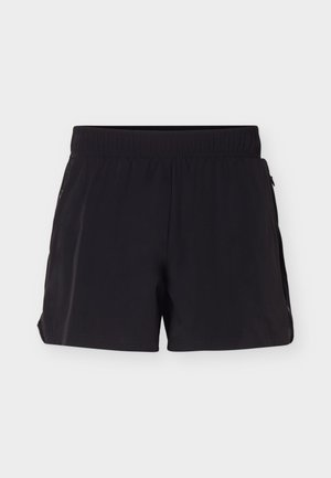 Mustad spordipüksid elastse vöökohaga ja küljetaskuga tõmblukuga, mõeldud vabaaja- või spordikandmiseks.