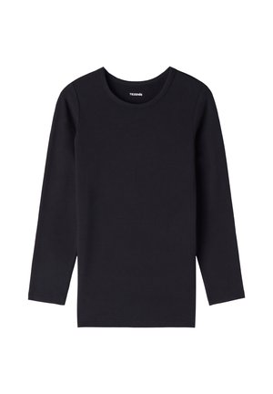 Maglietta nera a maniche lunghe in morbido cotone, con scollatura rotonda e vestibilità slim. Caratterizzata da un design semplice, senza pattern né accenti.