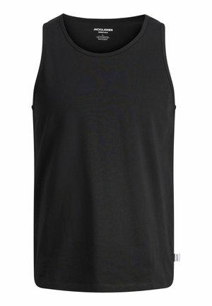 Black tank top made of cotton, featuring a round neckline and no sleeves. Smooth texture with a straight hem and a small brand tag at the side.