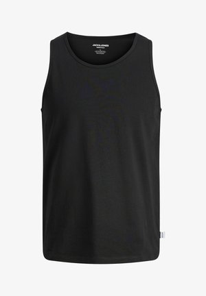 Mustast puuvillast tank-top, millel on ümar kaelus ja varrukateta disain. Sile tekstuur, sirge äärega ja väike brändisilt külje peal.