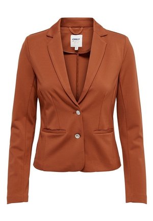 Marynarka w kolorze rdzy, dopasowana, z dwoma guzikami, z klapami z wycięciami, długimi rękawami i dwoma przednimi kieszeniami z listwami.