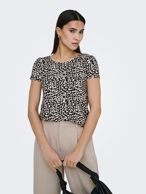 ONLY, BERA BACK LACE UP TO RUNDHALS - T-Shirt print - schwarz/beige