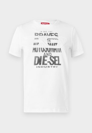 Tricou alb din bumbac cu text îndrăzneț negru cu frazele "DIE-SEL" și "AUTOMAT". Design cu guler rotund și mâneci scurte. Textură netedă.