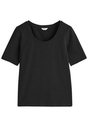 Mustat lyhythihaiset T-paidat, jotka on valmistettu puuvillasta, pyöreällä kaula-aukolla ja yksinkertaisella, selkeällä muotoilulla ilman näkyviä kuvioita tai korostuksia.
