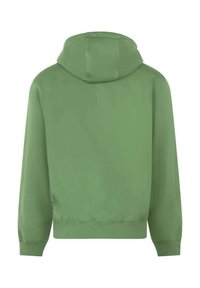 Felpa verde con cappuccio realizzata in tessuto morbido, caratterizzata da una vestibilità comoda, polsini a costine e tasca a marsupio. Senza loghi o motivi visibili.