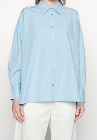 Camicia azzura chiaro button-up in cotone, con colletto, maniche lunghe e vestibilità comoda. Tessuto liscio con dettagli sui bottoni.