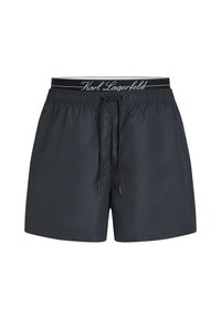 Calções de banho para homens negros, com cintura elástica, cordão de ajuste à frente e logótipo "Karl Lagerfeld" na cintura.