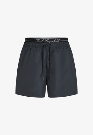 Zwarte zwemshorts voor mannen met een elastische tailleband, een trekkoord aan de voorkant en het "Karl Lagerfeld" logo op de tailleband.