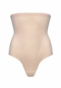 Nude bezramkowy bodysuit wykonany z gładkiego materiału, z ukośnym prążkowanym wzorem i dopasowanym krojem z designem nawiązującym do stringów.