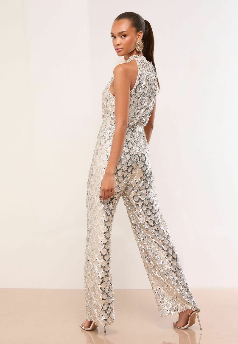 slim fit dress slacks Italia Azure Halterneck Pearl Back Maxi Dress Oyster– Selfie Leslie main image 0