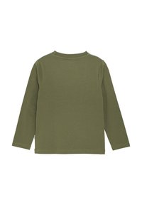 Langärmliges Shirt aus olivgrüner Baumwolle mit Rundhalsausschnitt und glatter Textur. Hat keine sichtbaren Muster oder Hardware.