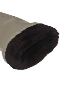 Beige waterproof glove with a wide, dark faux fur cuff; smooth outer texture and a soft, plush inner lining for warmth.