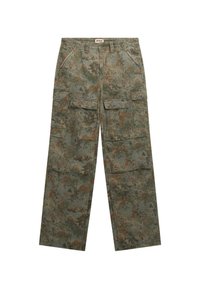 Tarnfarben Cargo-Hosen in Grüntönen und Brauntönen, mit mehreren Taschen, geradem Schnitt und strapazierfähigem Stoff.