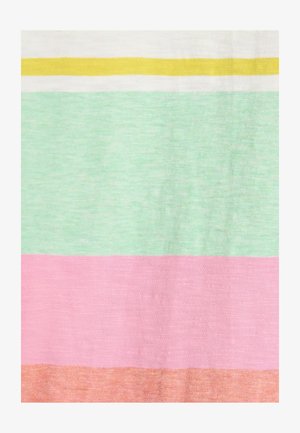 Horisontaalsed kangaribad kollases, helerohelises, roosas ja oranžis, pehme ning veidi tekstuurse välimusega.