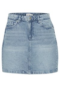 Light blue denim skirt with a waistband, front pockets, and a straight cut. Features a classic five-pocket design and subtle texture.