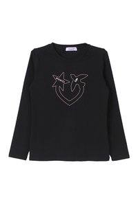 Maglietta nera a maniche lunghe con un design di una stella e un uccello contornato da punti, contenente le parole "PINKO" e "UP" sul petto.