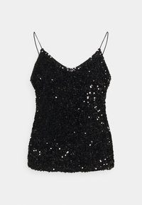 Černý sametový top na ramínka s tenkými nastavovacími popruhy, se soft, texturovaným povrchem a přiléhavým střihem.