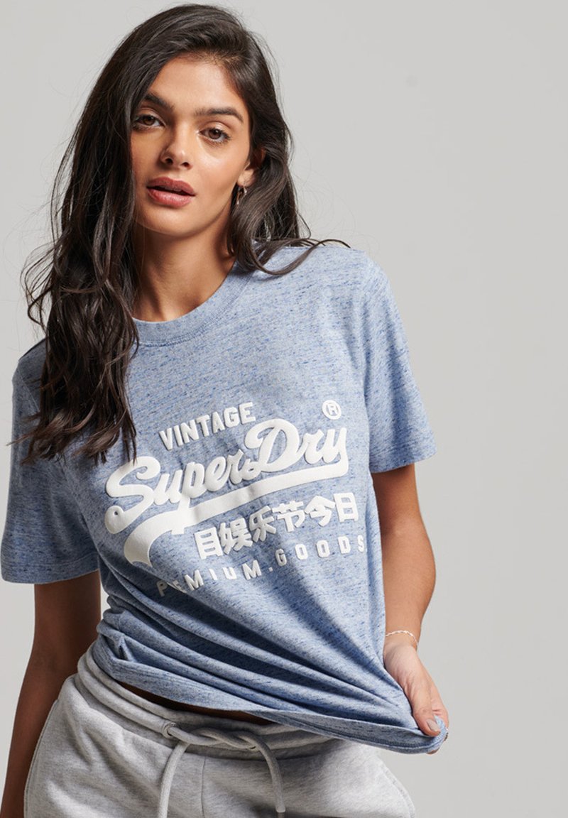 Scripted Blue E Superdry VINTAGE LOGO SCRIPTED COLL - Print T-shirt - la soft blue marl ...