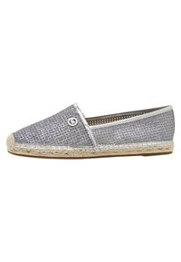 Espadrille en toile grise avec des accents métalliques, semelle en jute et détail de logo. Dotée d'un design à enfiler avec un bout rond et un dessus texturé.