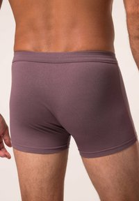 Calzoncillos boxers para hombre en una suave tela color malva. Presentan un ajuste ceñido con una cinturilla elástica y una textura suave. Piernas con aberturas recortadas.