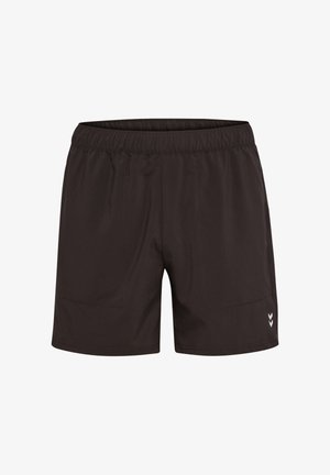 Czarne sportowe szorty z elastyczną talią. Posiadają dwie przednie kieszenie oraz małe białe logo na dolnej prawej nogawce. Gładka faktura materiału.