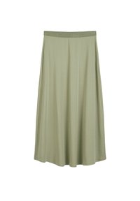 A relaxed-fit, midi-length skirt in sage green, made from soft, smooth fabric with an elastic waistband for comfort.