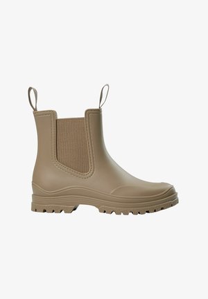 Bocanci impermeabili maro, până la gleznă, cu panouri elastice pe părțile laterale, benzi de tragere, talpă din cauciuc cu textură și finisaj mat neted.