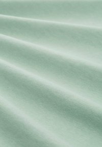 Tessuto di un verde menta chiaro, texture liscia, con una leggera lucentezza e un morbido drappeggio, che mostra pieghe delicate e un minimalissimo motivo.