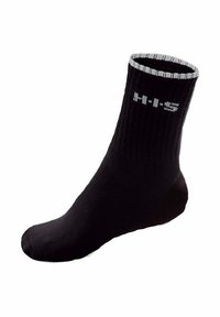 Chaussettes en coton noir à col court avec bord côtelé et détail de logo sur le côté. Texture lisse, longueur standard et design simple de couleur unie.