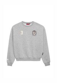 Felpa grigia in misto cotone, presenta polsini e orlo ribattuti, con un crest ricamato e il numero 3 sul davanti.