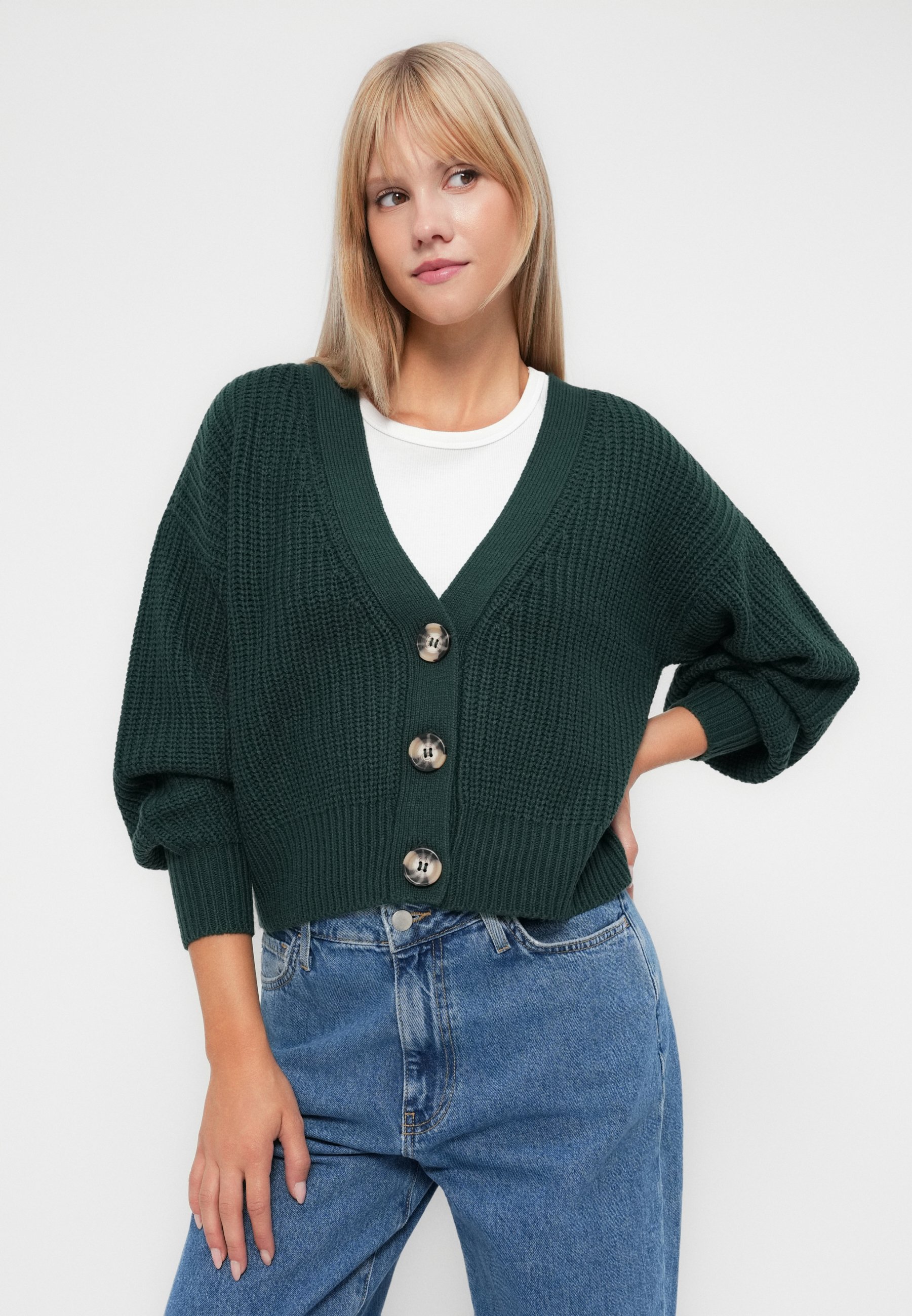 JDY JDYJUSTY SHORT CARDIGAN - Cardigan - ponderosa pine/dark green