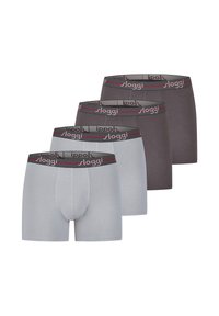 Boxershorts in hellgrau und dunkelgrau, ausgestattet mit elastischen Taillenbündchen und dem "sloggi"-Logo in kontrastierenden Farben.