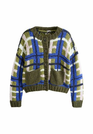 Next, HAND KNIT CHUNKY CARDIGAN WITH POCKETS - Cardigan - green blue check
