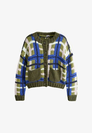 Next, HAND KNIT CHUNKY CARDIGAN WITH POCKETS - Kofta - green blue check