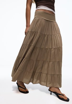 Bershka FOLD-OVER WAIST - MIDI - A-lijn rok - khaki