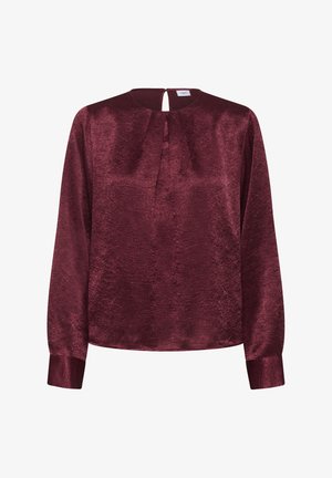 Bordeaux lange mouwen blouse van gestructureerde stof, ronde halslijn, voorfals en knoopsluiting aan de achterkant.