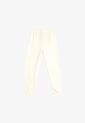 Lichtcrème joggerbroek met een elastische tailleband, verstelbare trekkoord en geribde manchetten. Gemaakt van een zachte, comfortabele stof.