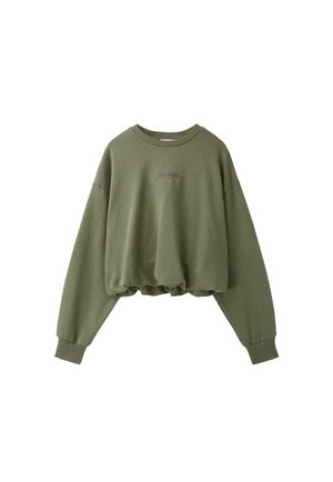 Stradivarius, BALLOON-HEM CROPPED SWEATSHIRT - Sweatshirt - khaki