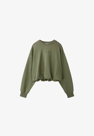 Stradivarius, BALLOON-HEM CROPPED SWEATSHIRT - Sweatshirt - khaki