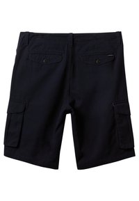 Shorts cargo bleu marine, avec deux grandes poches latérales, deux poches arrière avec boutons et un design classique à cinq poches.
